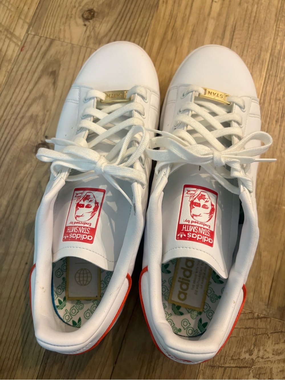 adidas men White Sneakers with Red Heel Detail